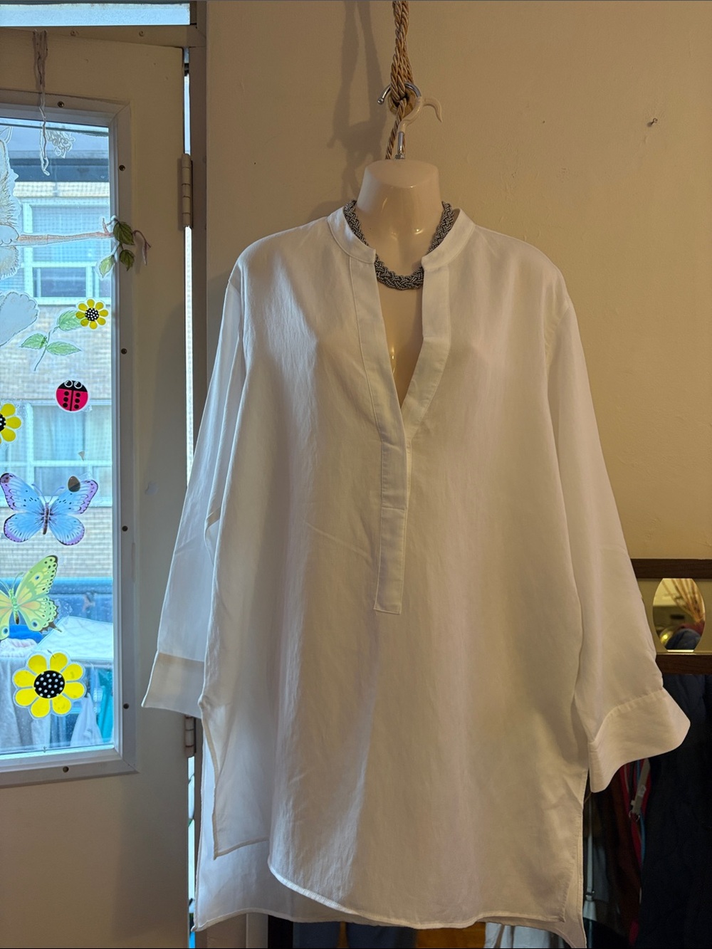Zara White V-Neck Relaxed Tunic. LYOCELL